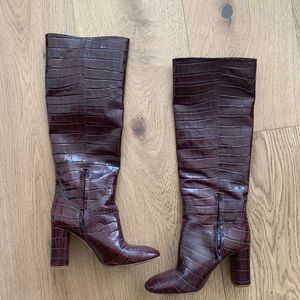 Zara knee high Brown snake skin leather boots